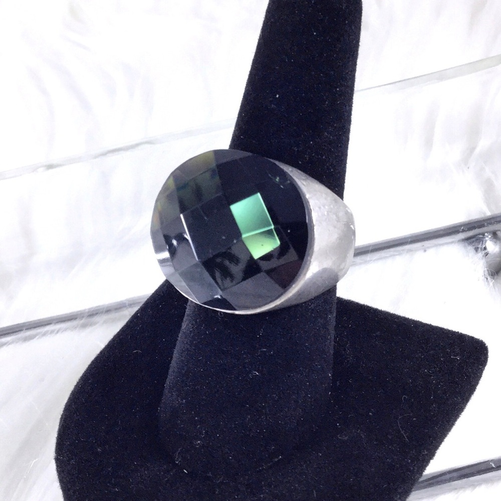 Vintage Dark Green Prasiolite Crystal Faceted Ring